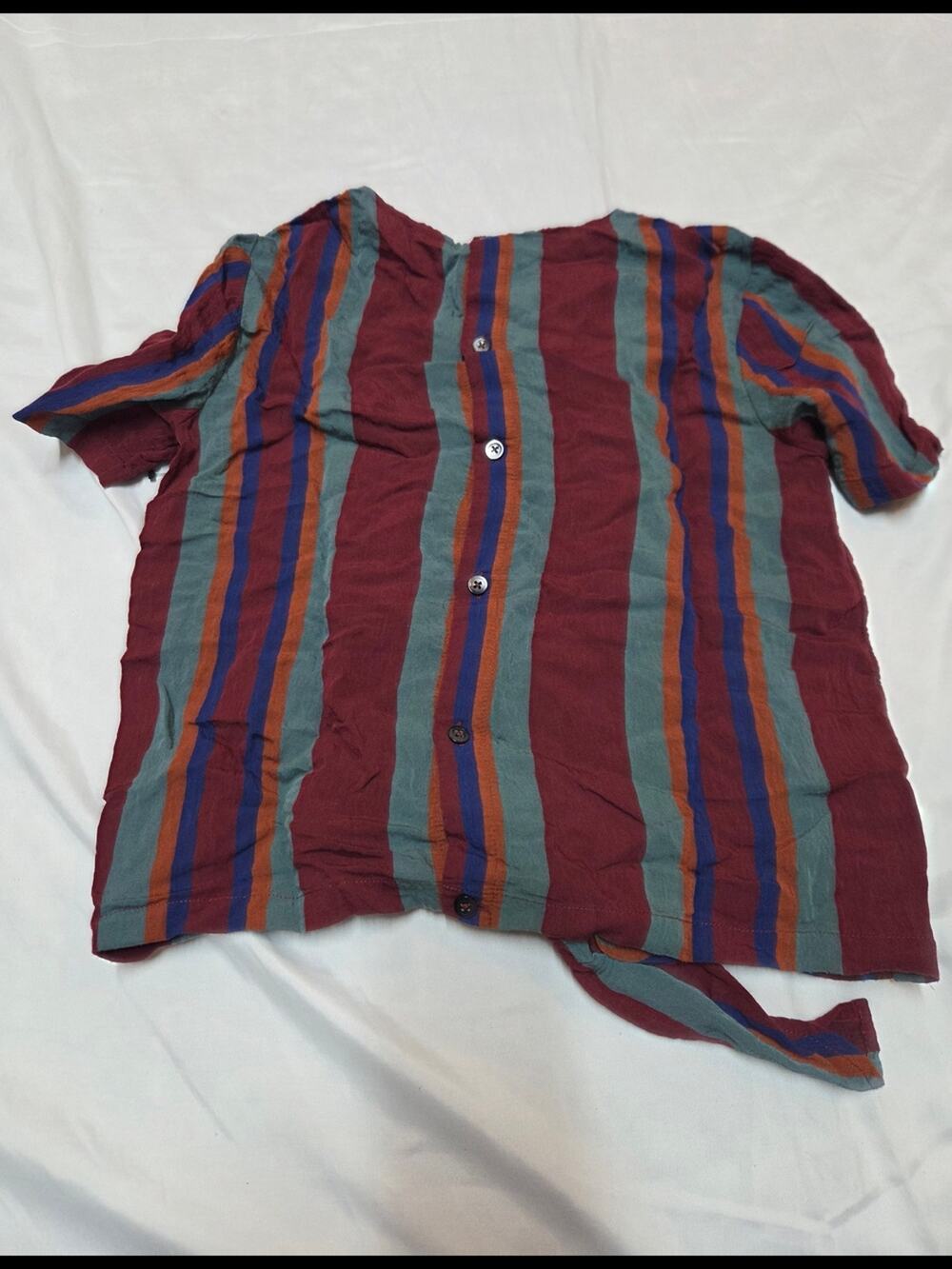 Madewell Burgundy Short-Sleeve Button-Down with Multicolor Stripes